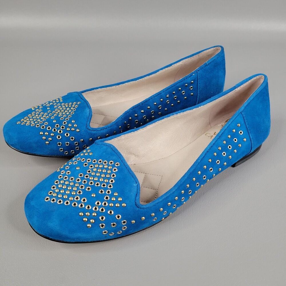 Vince Camuto Lonovan Womens Blue Studded Leather Flat Shoes Size 6